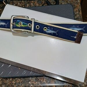 Field & Stream Blue Fish Leather and Cloth Belt Size 34